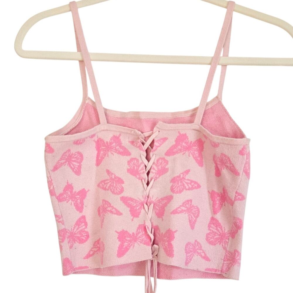 LA Hearts Y2K Barbie Pink Butterfly Lace‑Up Cropped Tank Top Size M Mall Girl